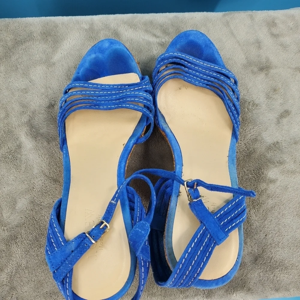 J.Crew blue suede strappy wedge heels 8